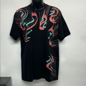 Vintage single stitch, black T-shirt, glitter string, art, abstract size large